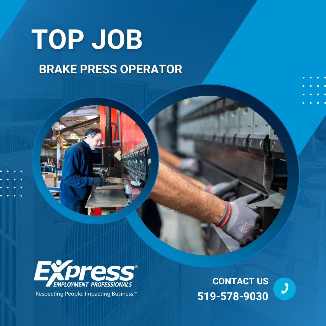 expresskw's tweet image. Quality and precision are key for a top Brake Press Operator! Pay: $25/h. Potential for permanent hire. Apply now: jobs.expresspros.com/job/14283302 #KitchenerWaterloo #KWJobs