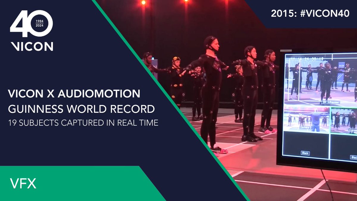 Vicon (@vicon) on Twitter photo Continuing our 40th Anniversary series, we are revisiting 2019 when we joined forces with <a href="/Audiomotion/">Audiomotion Studios</a> to push the boundaries of motion capture by capturing 19 people in real-time, setting a Guinness World Record! 🥇🏆 #Vicon40 #ThrowbackThursday
WATCH: eu1.hubs.ly/H09yjBT0? Continuing our 40th Anniversary series, we are revisiting 2019 when we joined forces with <a href="/Audiomotion/">Audiomotion Studios</a> to push the boundaries of motion capture by capturing 19 people in real-time, setting a Guinness World Record! 🥇🏆 #Vicon40 #ThrowbackThursday
WATCH: eu1.hubs.ly/H09yjBT0?