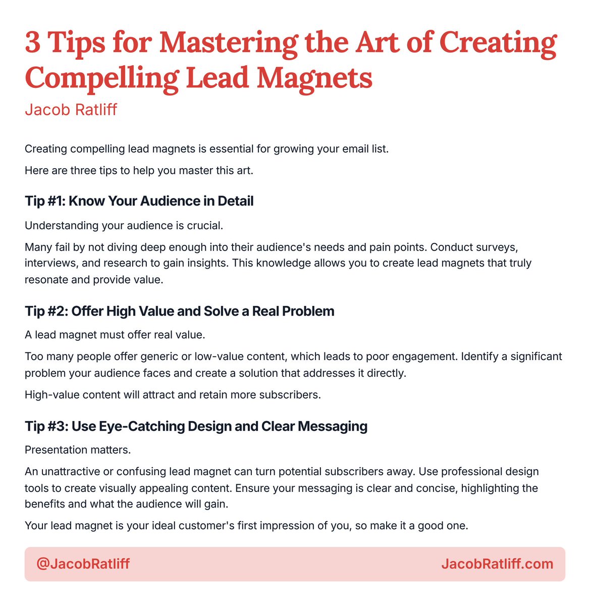 jacobratliff's tweet photo. 3 Tips for Mastering the Art of Creating Compelling Lead Magnets https://t.co/jXirNDneSu