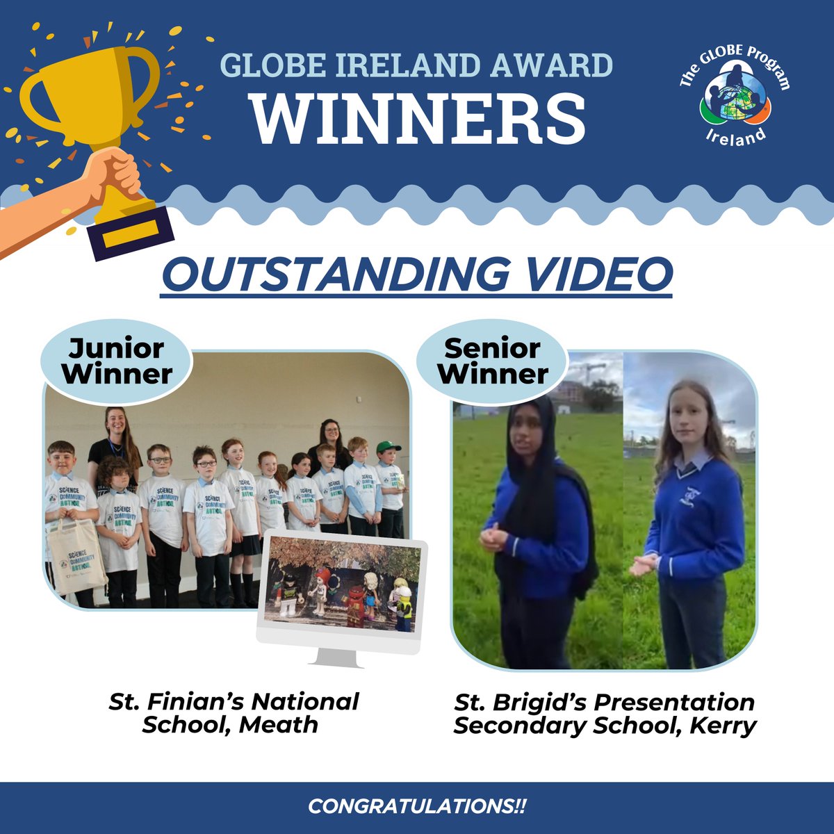 GLOBEIreland's tweet photo. 🥇In the spotlight🥇GLOBE Ireland Award winners 2023/24.

Today's winners:  @st_finians_ns and @SBKKerry blew us away with their incredible videos. Well done everyone!

#ireland #irish #irishschools #TheGLOBEProgram https://t.co/TrpqsBqIy6