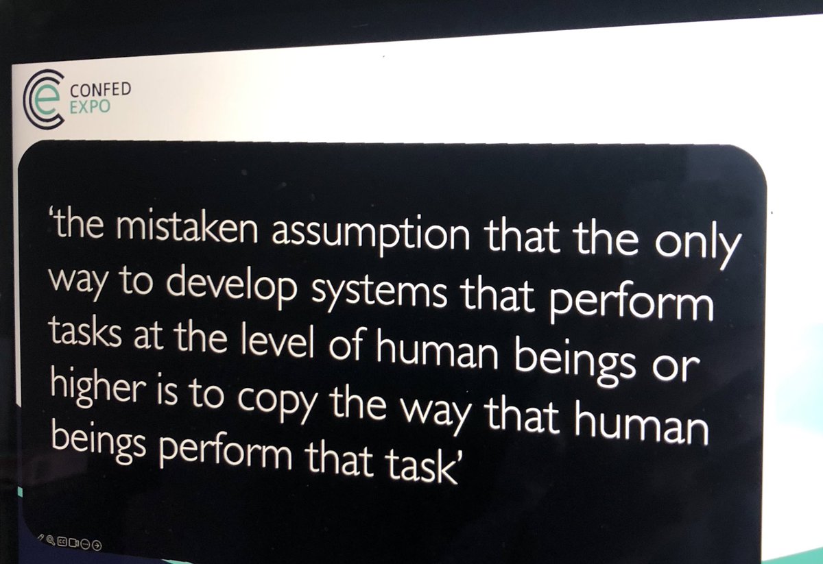 Excellent and engaging presentation at <a href="/ConfedExpo/">NHS ConfedExpo</a> on AI by <a href="/danielsusskind/">Daniel Susskind</a> and found this slide so helpful on the fallacy of AI