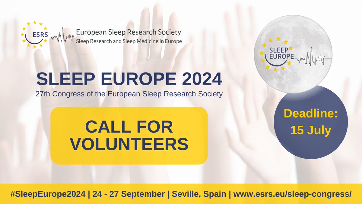 📢 Call for Sleep Europe 2024 Volunteer Hosts and Hostesses! Join us in Seville, Spain, from 24-27 September. Contribute to the success of the ESRS Congress and enjoy free access to sessions, lunch, and ESRS membership for 2025. Apply now! 🔗 esrs.eu/news/call-for-…