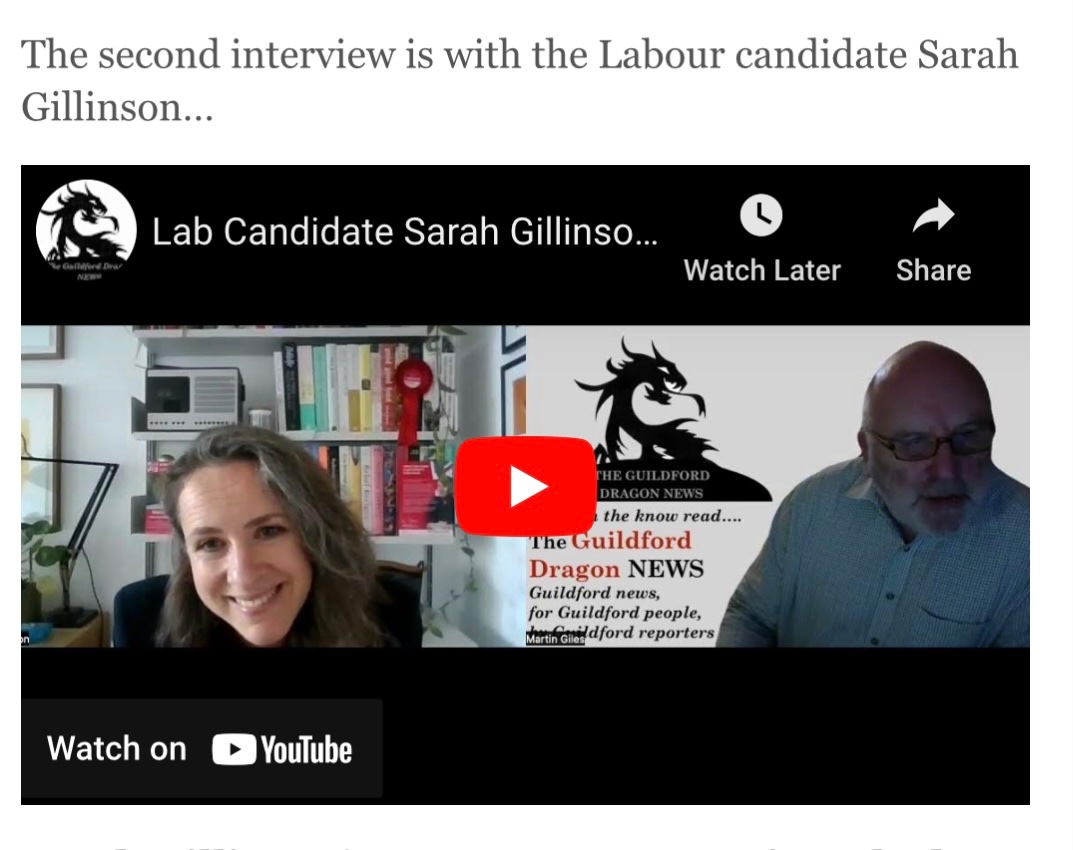 Many thanks to <a href="/guildforddragon/">The Guildford Dragon NEWS</a> for extended interviews with all #Guildford candidates. 

Transparency is great for local democracy. 

My interview👇🏻covers great <a href="/UKLabour/">The Labour Party</a> policies on housing and water, immigration, local business and cost of living. 

guildford-dragon.com/dragon-intervi…