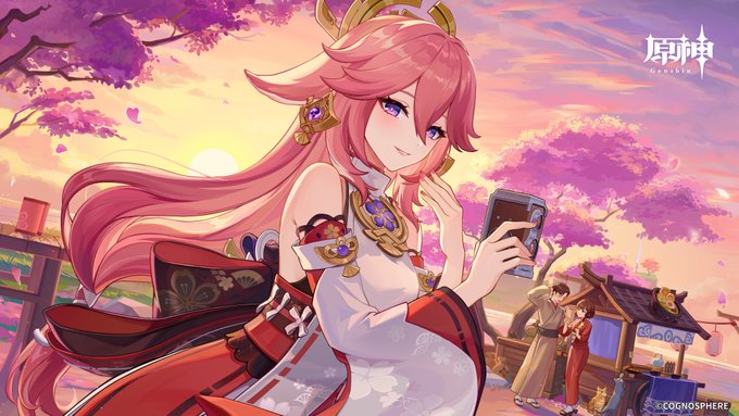 noxplayerJP's tweet photo. 【イラスト配布】 
実に熱々な二人じゃ… ん？なぜ、わざわざ写真を撮りに来たのかと？ それは無論、今日の景色が格別だからじゃ。そうじゃ…妾と一緒に写真を撮らぬか？
ぜひNoxPlayerで「原神」をPC大画面で満喫しましょう！ https://t.co/eLZZQ15xQA