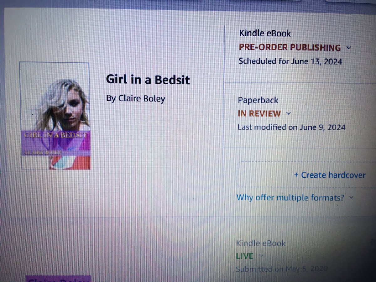 Girl in a Bedsit by Claire Boley out today as a short story. Get for your kindle £1.