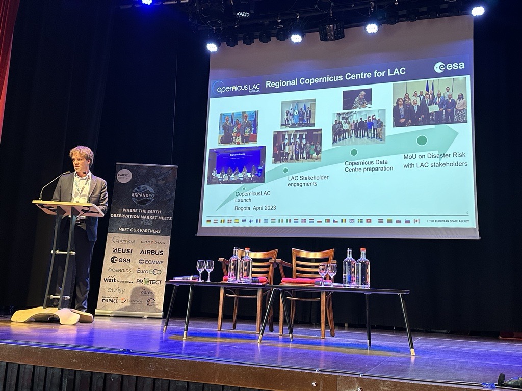 #EXPANDEO2024

We were thrilled to hear Ben Koetz, Head of the Sustainable Initiatives Office at <a href="/esa/">European Space Agency</a>, highlight the regional benefits of #CopernicusLAC Panama🇵🇦 at the annual event of the European Association of Remote Sensing Companies @EARSC!