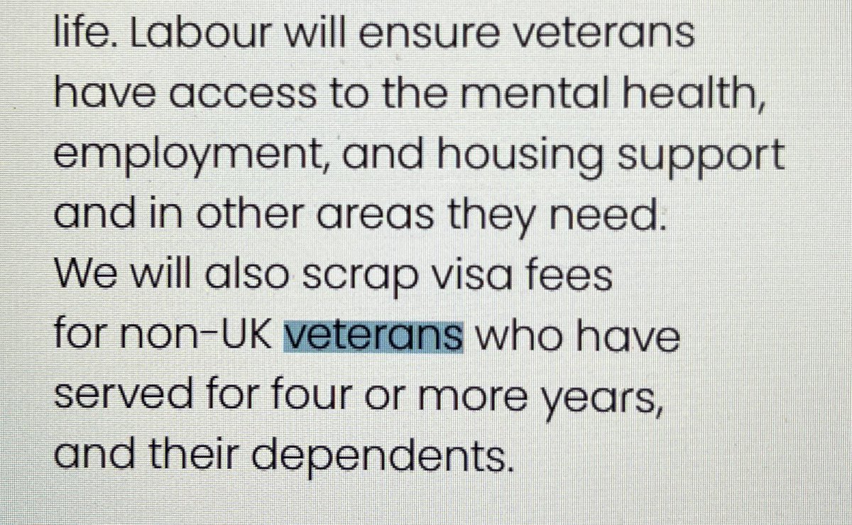 On the left - the Conservative commitments to Veterans. On the right, the Labour Party’s today. 

Whoever wrote this for Labour should be fired - it doesn’t even make sense. There is a reason I am befuddled by military types who end up in Labour. What/who are you in it for?