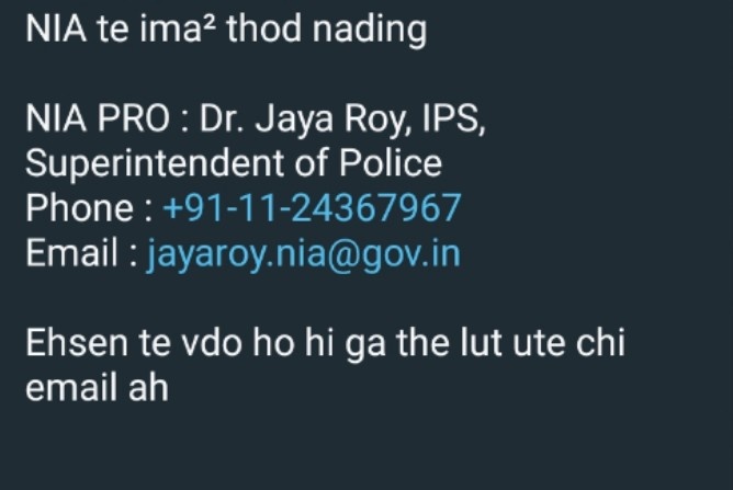 🔻Is NIA a #machine that executes plans of Kukis? <a href="/PrinceArihan/">Savio Rodrigues 🇮🇳</a>

<a href="/NIA_India/">NIA India</a> 's PRO Dr. Jaya Roy(IPS) has been found to be the contacts of Kukis and the same is reflected in some internal messages of the Kukis.

<a href="/AmitShah/">Amit Shah</a> <a href="/kartikeya_1975/">Kartikeya Sharma</a> <a href="/narendramodi/">Narendra Modi</a> <a href="/rajnathsingh/">Rajnath Singh</a> <a href="/ramindesai/">Rami Niranjan Desai</a>