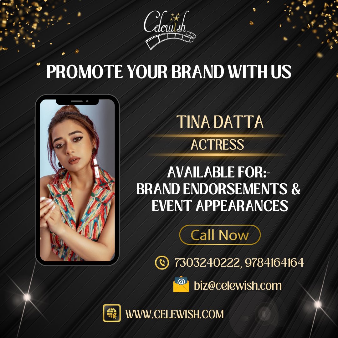 Elevate your brand’s appeal with Celewish! 🚀✨
Our talented artist @tinadatta are ready for brand endorsements and event appearances.

Let your brand shine with the touch of celebrity magic. ✨🌟

Call Us:- 7303240222, 9784164164
Mail - biz@celewish.com

#CelewishForBrands