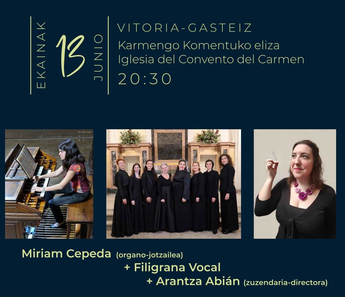 Araba's tweet photo. Gozatu gaur Miriam Cepedaren kontzertuaz Arabako XXXVIII. Organo Jaialdian. @FiligranaV-ren ahotsek lagunduta, esperientzia ahaztezina agindu du.

🕣 20:30ean
📍 Karmengo Eliza (Gasteiz)

Sarrera doan lekua bete arte! 🎹✨ https://t.co/rME7rQX8dU
