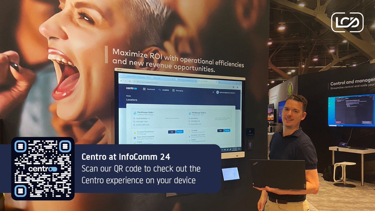 lcd_drivers's tweet photo. Centro in action on the @Crestron booth hotel experience at @InfoComm 🙌
Even if you can't make it to the show, scan our QR code to check out the Centro experience 📲
Learn more at: https://t.co/Ed6So3yUln
#InfoComm24 #InfoComm #AVTweeps #Crestron #SaaS #Hospitality #ResiTech https://t.co/7SXDyc46nY