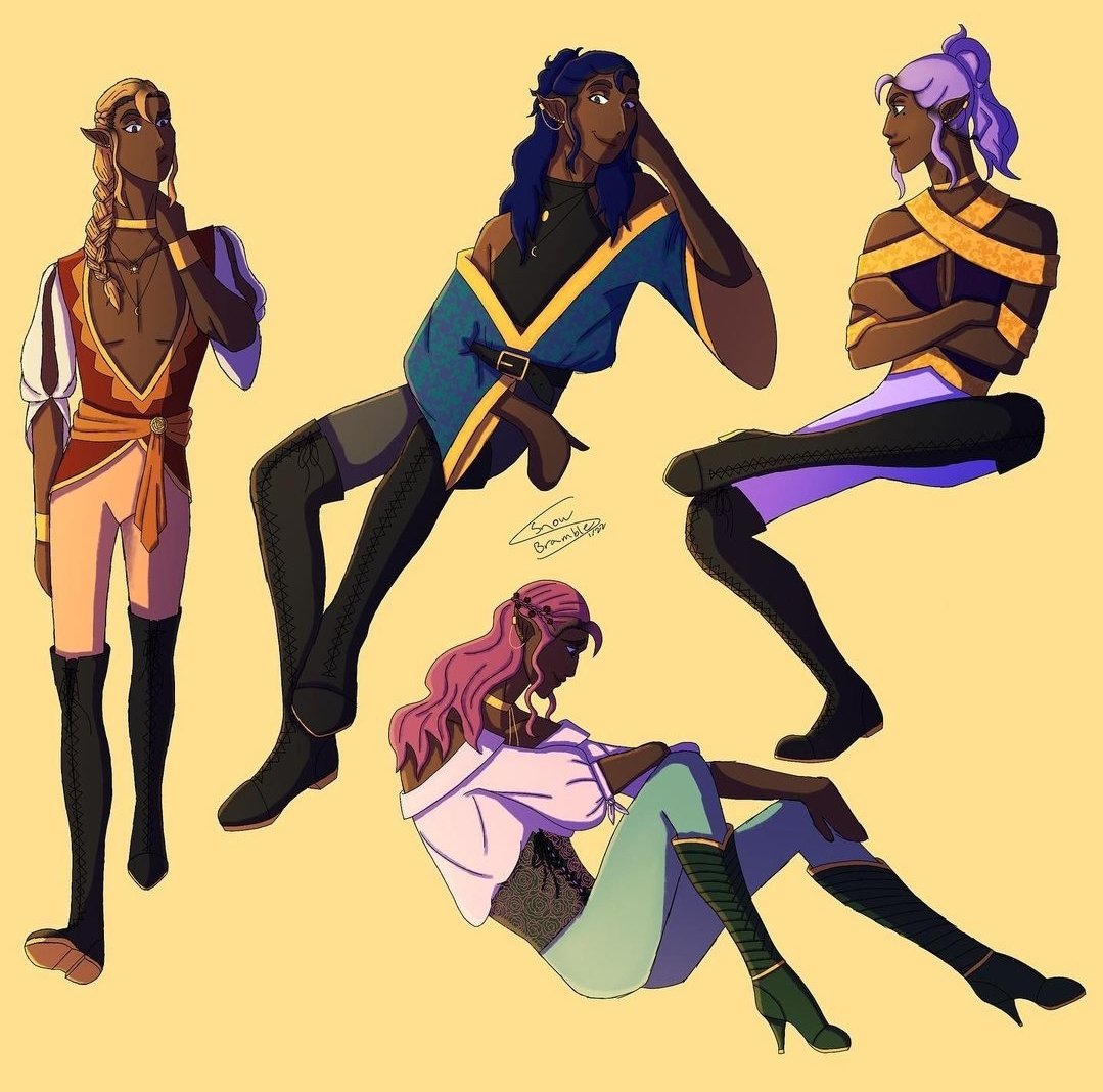 snow_bramble's tweet photo. @BukkitBrown This is Roslin!! He's a half elf bard noble with an EXTENSIVE wardrobe and hair dye collection, and also a massive fear of commitment and being trapped in one situation his whole life, which is why he's travelling to try to escape nobility for a while before he has to go back https://t.co/WrjaXmmlID