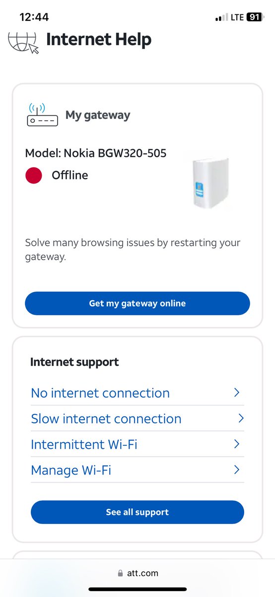 kristendmitruk's tweet photo. @ATT @ATTHelp My internet has been down for 10 hours now and your phone and online support has been no help!  It says there’s no outage in my area but I received a text saying otherwise.  I WFH and rely on my internet.  What the heck is going on? Never had issues with  spectrum https://t.co/zg3HoCzbRM