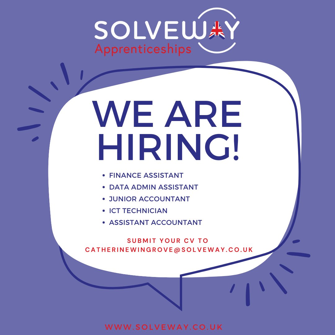 Don't miss out on our fabulous apprenticeship opportunities - interviewing now for a summer start!

#ApprenticeshipsWork #TrainingProvider #SolvewayApprenticeships #Apprentice #HiringNow #CareerGoals #StartMyCareer