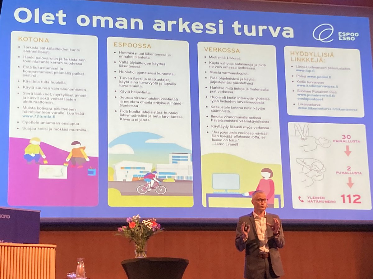 ”Huolehdi näistä perusasioista. Olet oman arkesi turva”. <a href="/JarnoLim/">Jarno Limnell</a> 

#kuopionhyvinvointiseminaari #hyvinvointiseminaari <a href="/Kuopionkaupunki/">Kuopion kaupunki</a> 
#hyvänelämänpääkaupunki
#hyvinvoivakuopio
#kansslaistoiminnanpalvelut
#eloiloolo