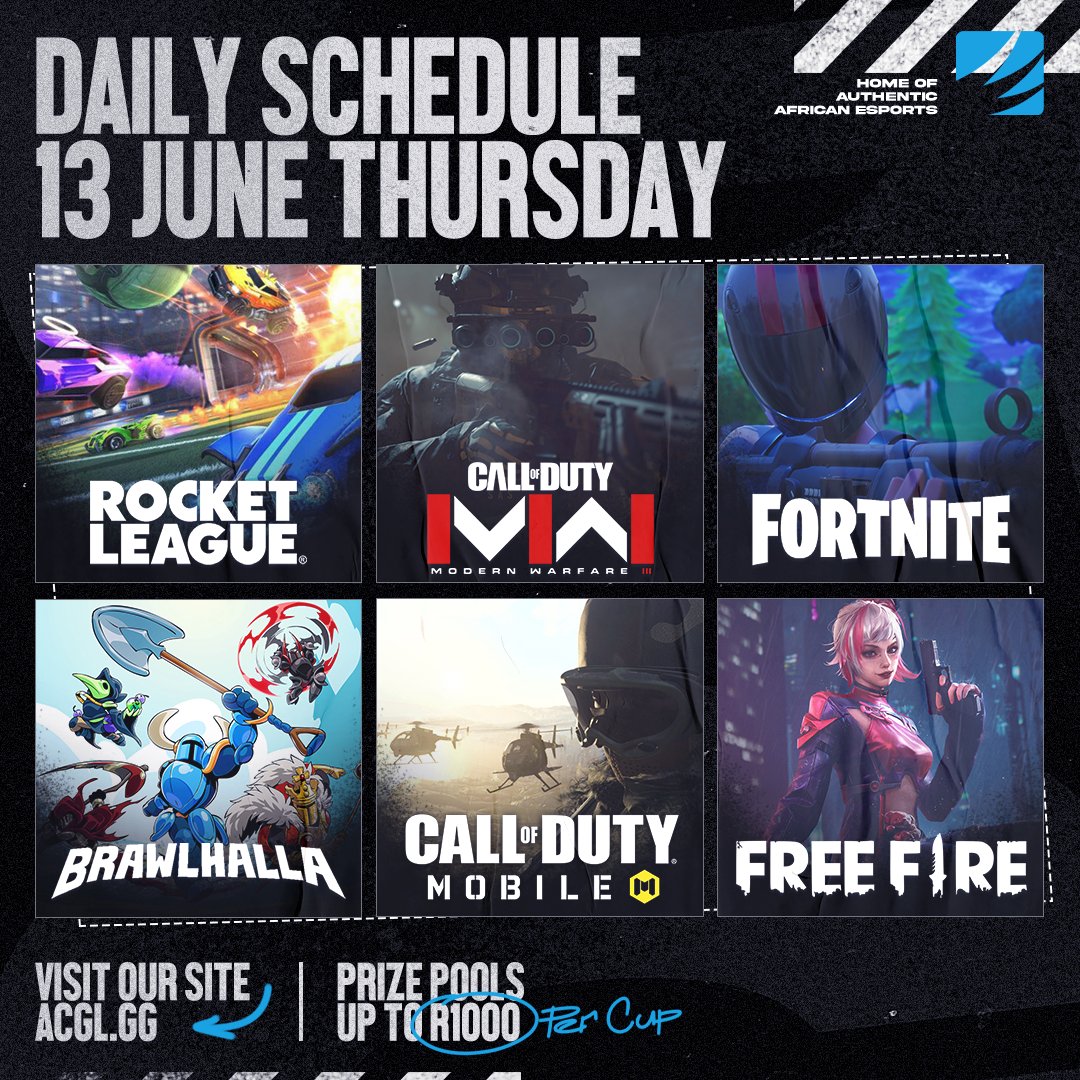 AfricanGaming's tweet photo. ⏰ Matches from 19h00 tonight:
🔴#ModernWarfare3
📲 #CODmobile
⚽️ #RocketLeague
⚒ #Fortnite
🔫#FreeFire
🥊 #Brawlhalla
💰 Up to R1,000 cash per cup.
📝 Sign up for free: https://t.co/QNoe4zW4E9
#CODZA #CODMZA #RLZA #BrawlZA #FortniteZA #AfricanEsports #esportsZA #esports https://t.co/xgy2JITNnW