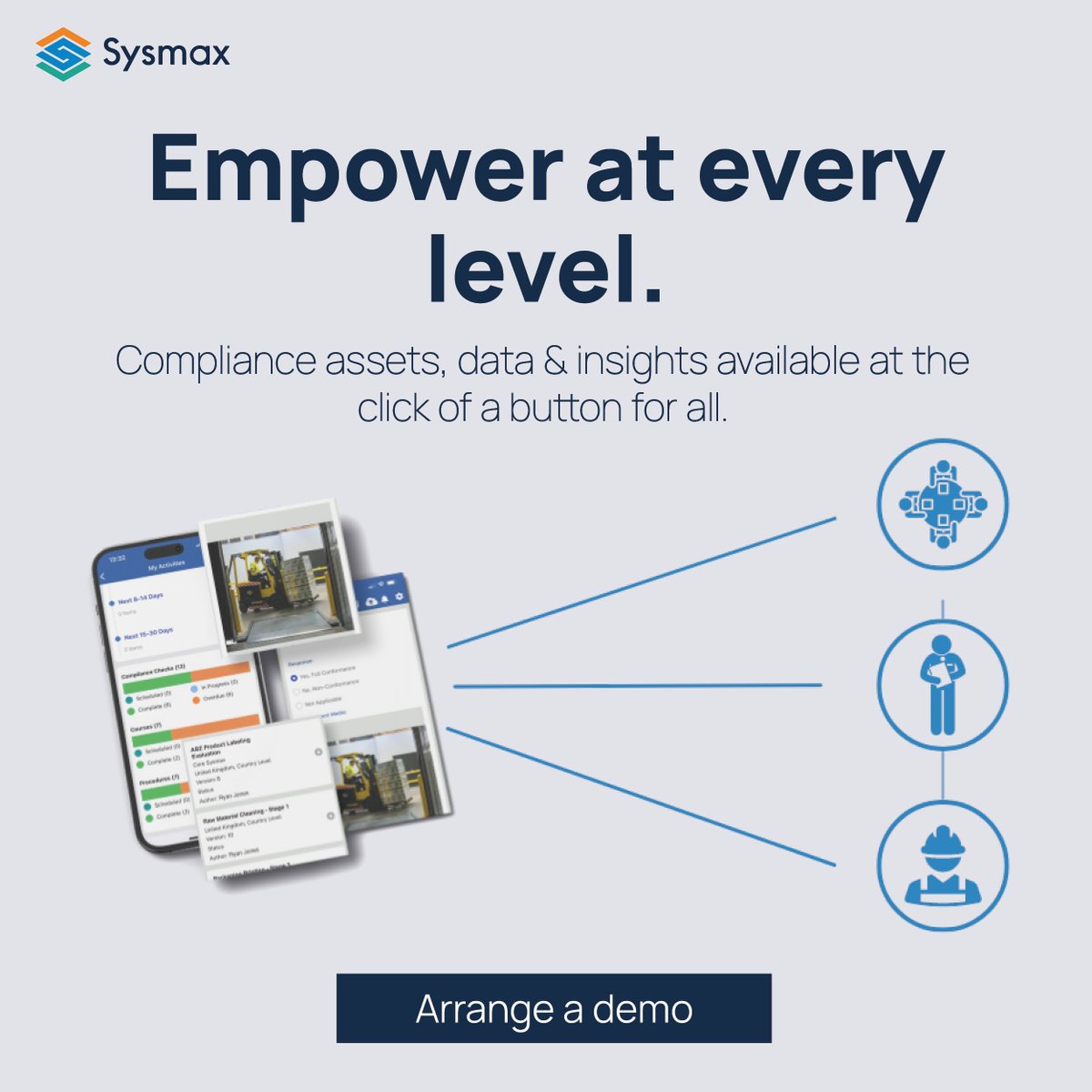 Sysmax_Saas's tweet image. At Sysmax, we empower every level of your organization. Benchmax is more than a tool—it&apos;s a game-changer for workers, supervisors, and executives. Boost compliance, streamline operations, and drive success with Benchmax. #ComplianceExcellence #Benchmax #Sysmax