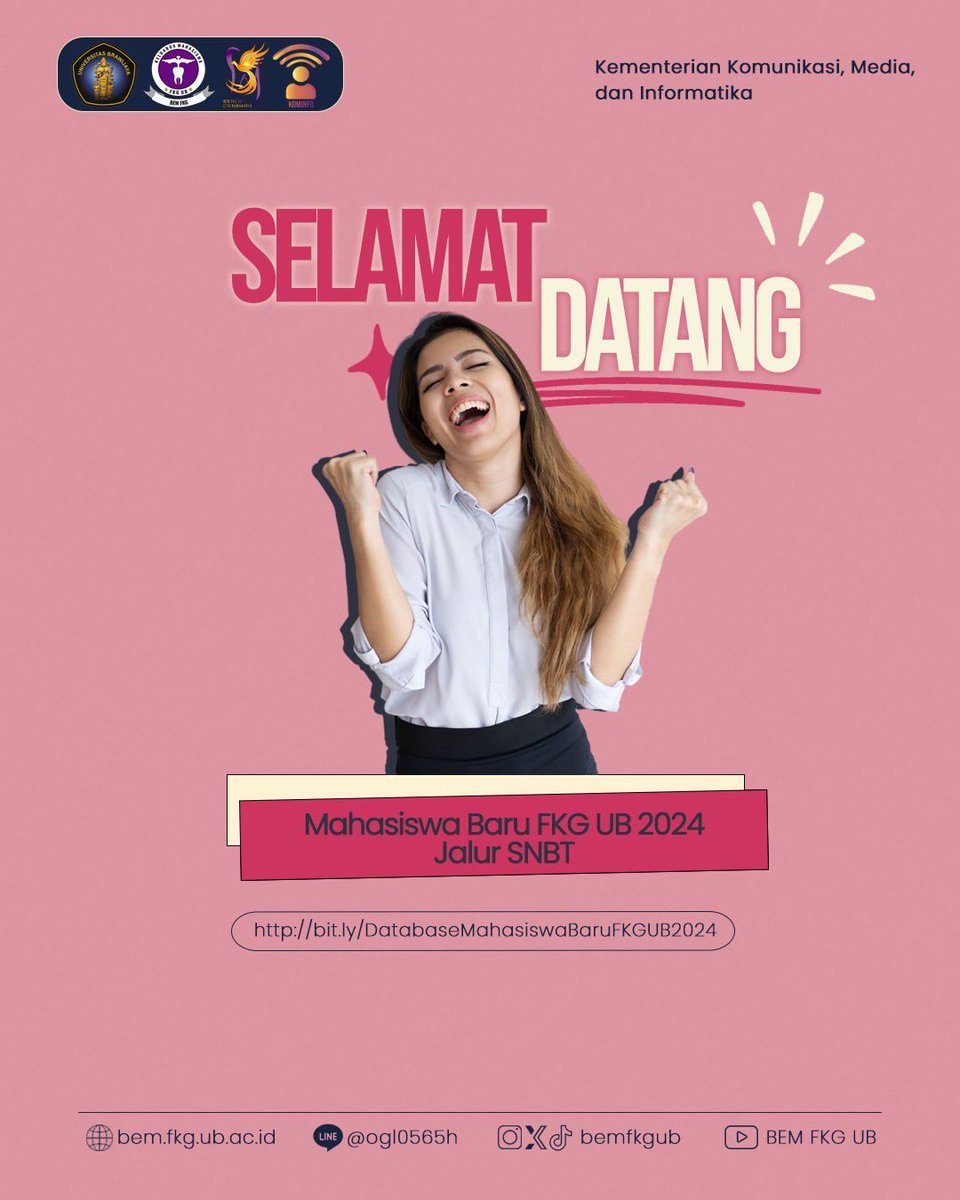 BEMFKGUB's tweet photo. [SELAMAT DATANG MAHASISWA BARU FKG UB 2024 JALUR SNBT]

Keluarga mahasiswa FKG UB mengucapkan selamat datang kepada mahasiswa baru FKG UB 2024 jalur SNBT. https://t.co/Ffqsx7CoJo