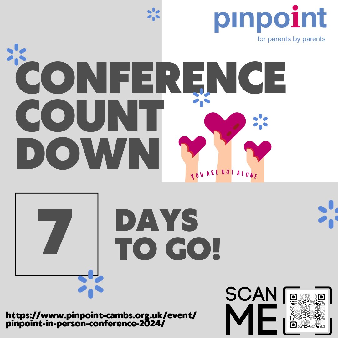 pinpointcambs's tweet photo. π Our conference is just 7 days away! π
Join us for insightful sessions, expert advice, and supportive community discussions tailored for SEND families. Book your free tickets and mark your calendars!
πhttps://t.co/ILsqYVqaZl
#PinpointConference2024 #SEND #ParentCarers https://t.co/hKJH6DQcWH