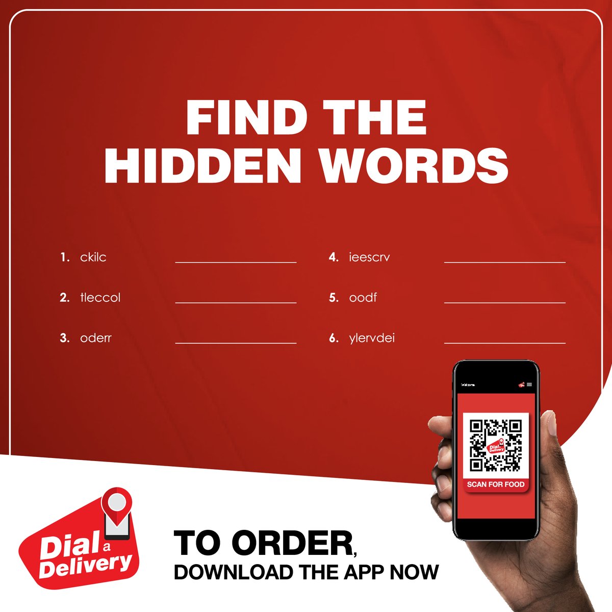 DialADeliveryZW's tweet photo. Hey Foodies ! 😀❤️ Can you find the hidden words ? #HiddenWords #Food #Zimbabwe #DialADelivery https://t.co/oiVJjamF1q