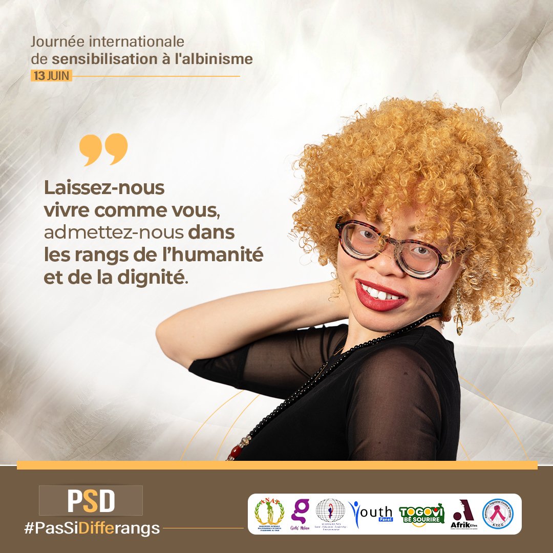 AlafiaJeunes's tweet photo. Il est temps de briser les barrières de l'ignorance et des préjugés 🚫🧱. Chaque être humain a le droit de vivre avec dignité et respect 🤝❤️. 
Soutenons l'égalité, la diversité et l'inclusion pour un monde plus juste et harmonieux 💪✨. #PasSiDifferangs #Albinisme  #TgTwittos https://t.co/McinUAwKXG