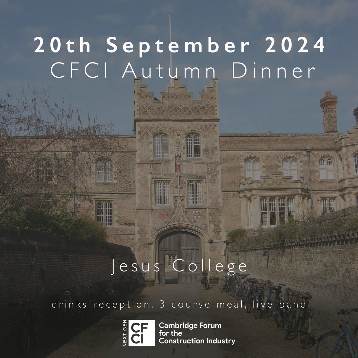 We are thrilled to announce the CFCI inaugural autumn dinner at Jesus College! 

Save the date for this unique event designed to strengthen relationships among Cambridge's up and coming industry professionals. 
 
#CFCI #CFCINextGen #Construction #Collaboration