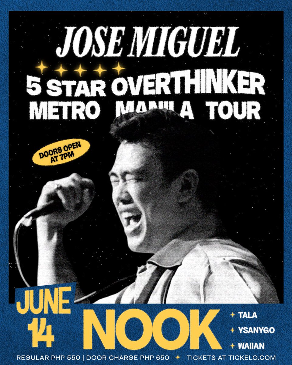 HelloTickelo's tweet image. Take it higher with @josemiguelsings at his 5 Star Overthinker Album Tour ⭐️

JUNE 14 - NOOK Molito
JUNE 21 - Jess &amp;amp; Pat’s

Tickets available at tickelo.com/josemiguel 🎟️