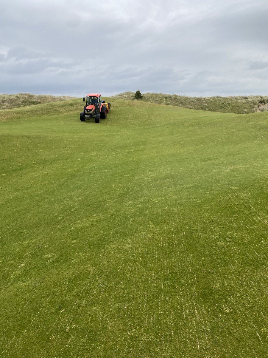 chrisbreen201's tweet photo. Starting our first overseed of the year on fairways with fescue today, after spraying selective for weeds! Also stratus ultra on areas to clean them out….as last picture shows, better not to spray on dwarf rye path😂!! https://t.co/0GI25ur3qv