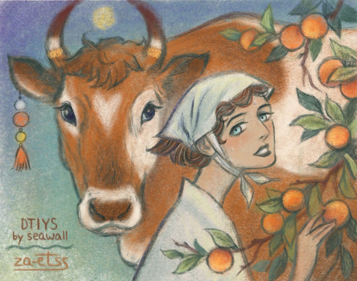 za_etss's tweet photo. Just look at this beautiful art for DTIYS by @SeaWall07 Everything that inspires me is here❤️‍🔥🍊🐮

#drawthisinyourstyle #procreate https://t.co/j1HVbeYm9E