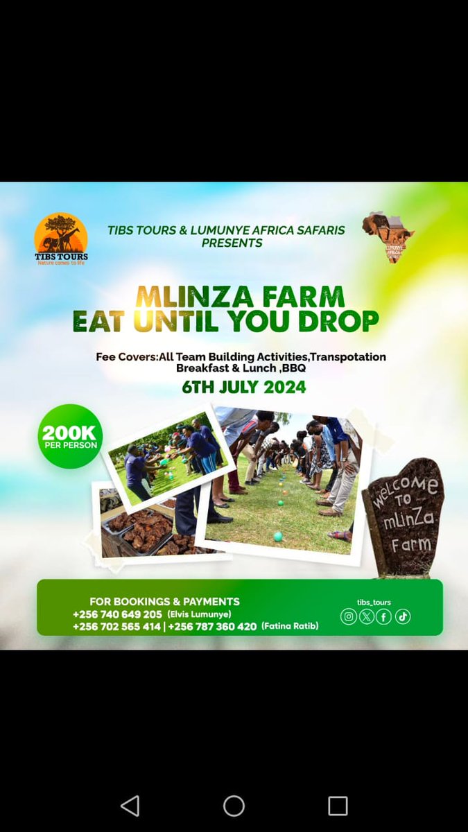 tibs_tours's tweet image. Mlinza Farm Trip payments can be made in installments until 30th of June. Don't damage the wallet at once! 🔥🔥Omuzungu agamba "Eat until you drop" 
@Mulinza Farm Trip on the 6th of July kitokota🥳🥳🔥🔥🔥🔥🔥🔥
Couples discount @350k only, bby tomulekaayo👌👌👌

#Tibs Tours