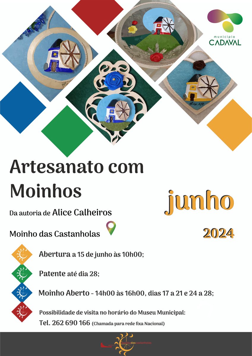 cmcadaval's tweet image. No próximo dia 15 de junho, pelas 10h00, irá decorrer no Moinho das Castanholas a inauguração da exposição “Artesanato com Moinhos”, da autoria de Alice Calheiros. A mostra ficará patente até 28 de junho no mesmo local e poderá ser visitada gratuitamente.

#exposição #cadaval