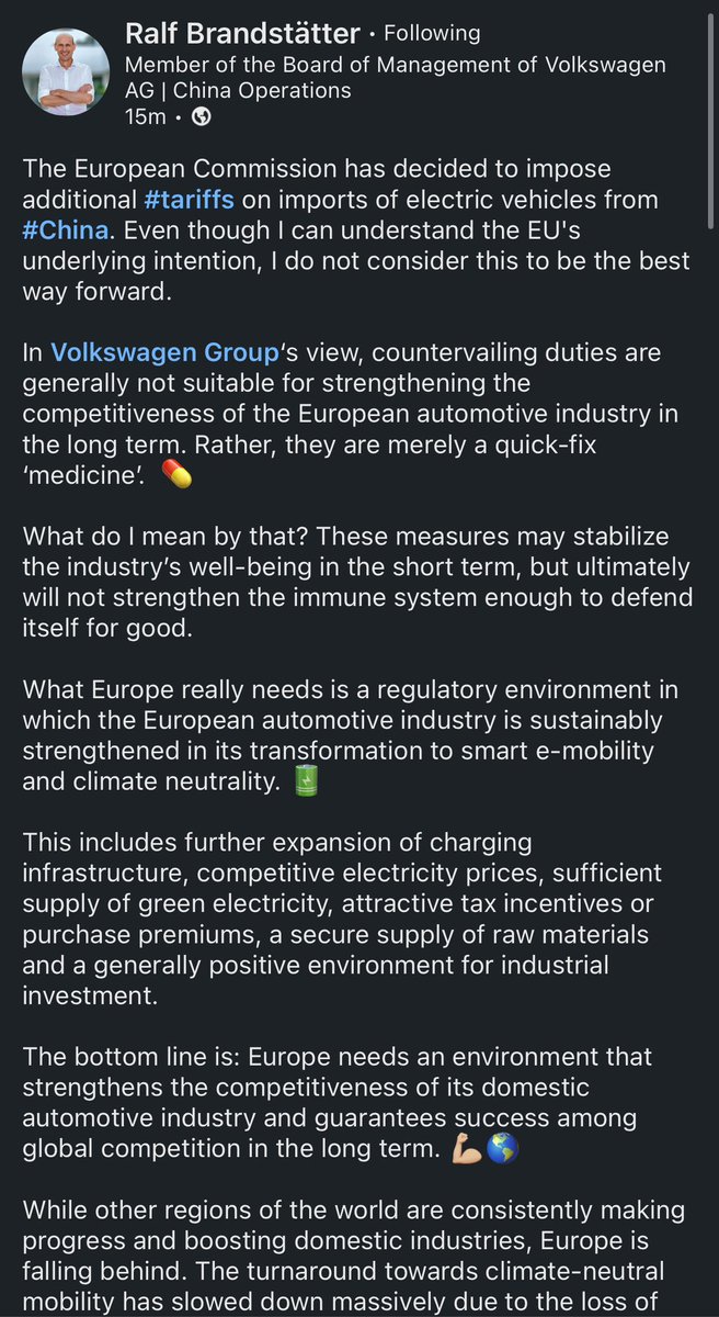 _mm85's tweet photo. VW China Board Member opinion on EU tariffs. https://t.co/Rghb3u7J53