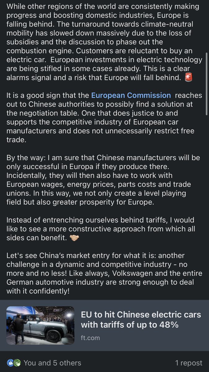 _mm85's tweet photo. VW China Board Member opinion on EU tariffs. https://t.co/Rghb3u7J53
