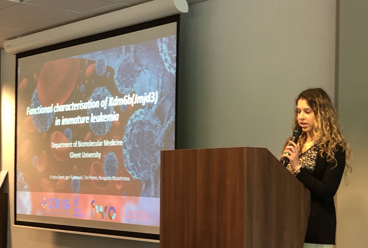 Very proud on Cristina Borin for an excellent presentation on the role of Kdm6b in inducing immature leukemia in mice at the molecular Workshop in Rotterdam. #UGent #CRIG