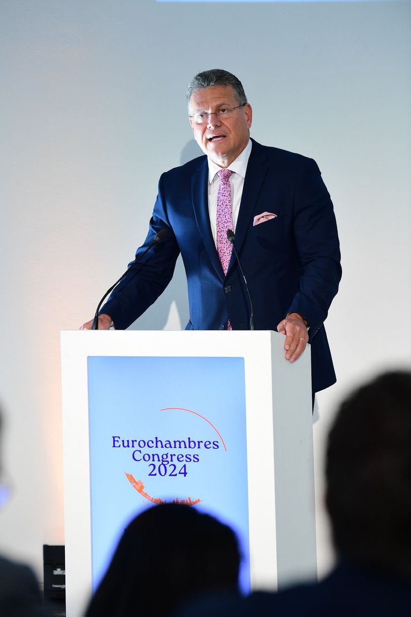 MarosSefcovic's tweet photo. #Competitiveness is our top priority. So making Europe's green transition work for the new global reality, while ensuring the conditions for our industry to prosper here and compete globally, needs our razor-sharp focus.

@Eurochambres play an important role. Let's keep engaging. https://t.co/n9g4Oq29dq