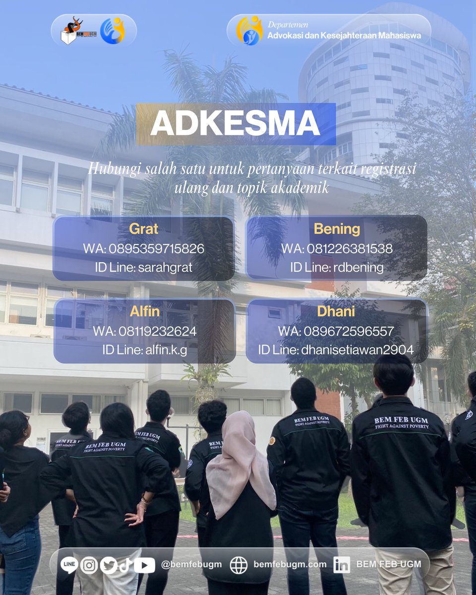 🥳SELAMAT DATANG GAMADA SNBT FEB UGM 2024!🥳

Halo GAMADA FEB UGM 2024!
Selamat bergabung di Keluarga Besar Fakultas Ekonomika dan Bisnis 😄

Untuk mendapatkan informasi lebih lanjut, gamada dapat bergabung ke grup line angkatan FEB UGM 2023. Ikuti langkah-langkah berikut yaa!