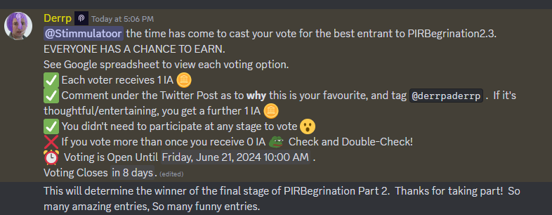gnarleyjs's tweet photo. The latest round of the #PIRB challenge was completed by $PYTH community members. 

All Discord members can vote now. 
Contact @Derrpaderrp if you need access. 

Voting grants you community rewards. This is just one of the fun activities in the $PYTH community.
🧵 https://t.co/TEeYNDrpER