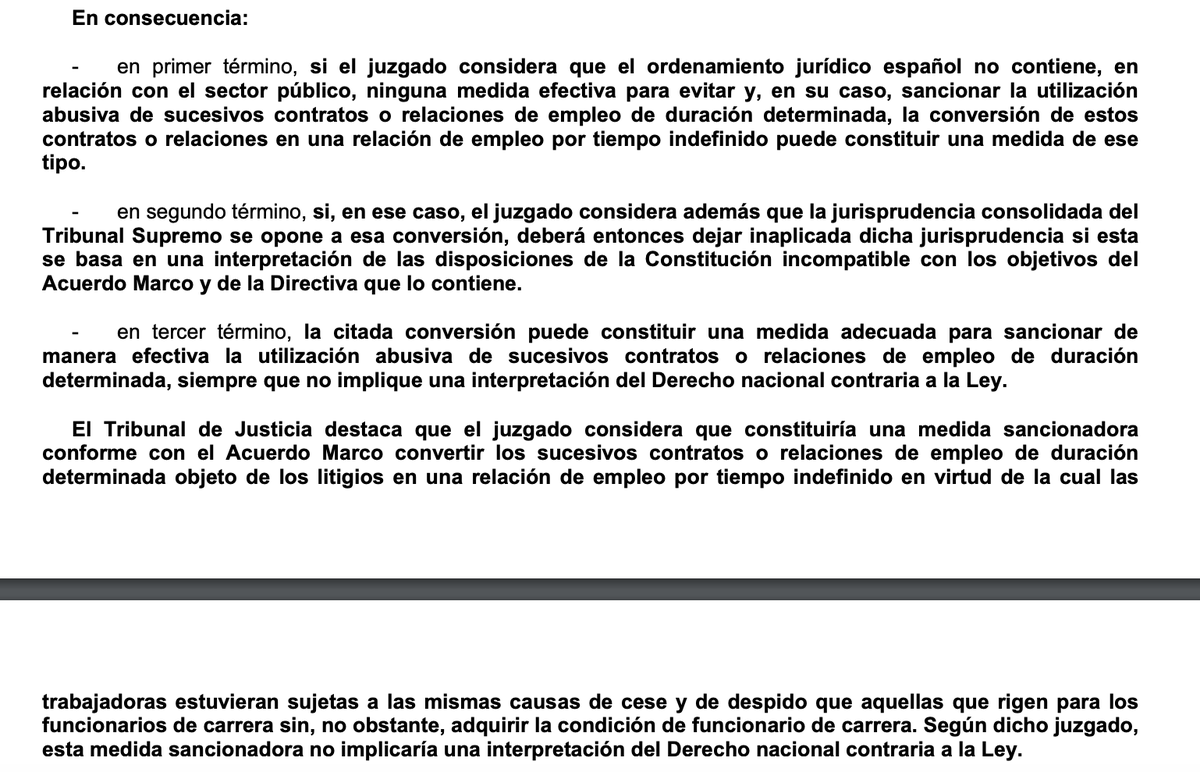 lluistovar6's tweet photo. El TJUE abre la puerta a que los trabajadores interinos de larga duración se conviertan en fijos para evitar la posición de abuso de la administración pública. 

La sentencia dice que se puede ignorar la jurisprudencia del Supremo si hay contradicción con el derecho europeo. https://t.co/Erhq93TTRB