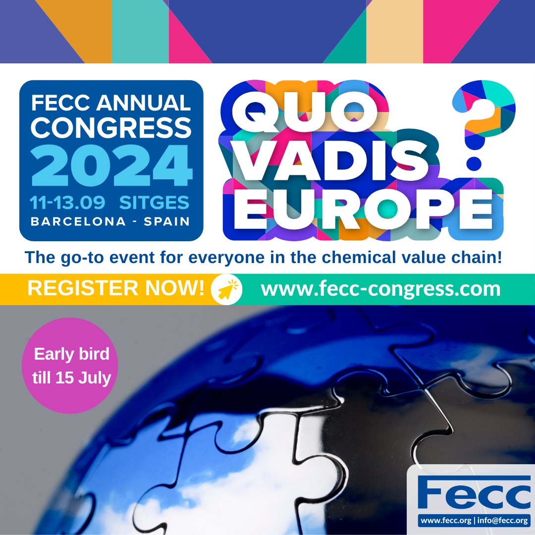 Chemagility's tweet photo. ✨ Fecc Congress 2024 - Quo Vadis Europe?
✔ The go-to event for everyone in the chemical value chain!
🏷Early bird rate till 15 July!
📲 REGISTER NOW! -> https://t.co/Vj3Gi0Qk1B
📅11-13 Sept.
📍Hotel ME Sitges Terramar
@FeccEurope
#FECC2024 https://t.co/JwkftHgEKJ