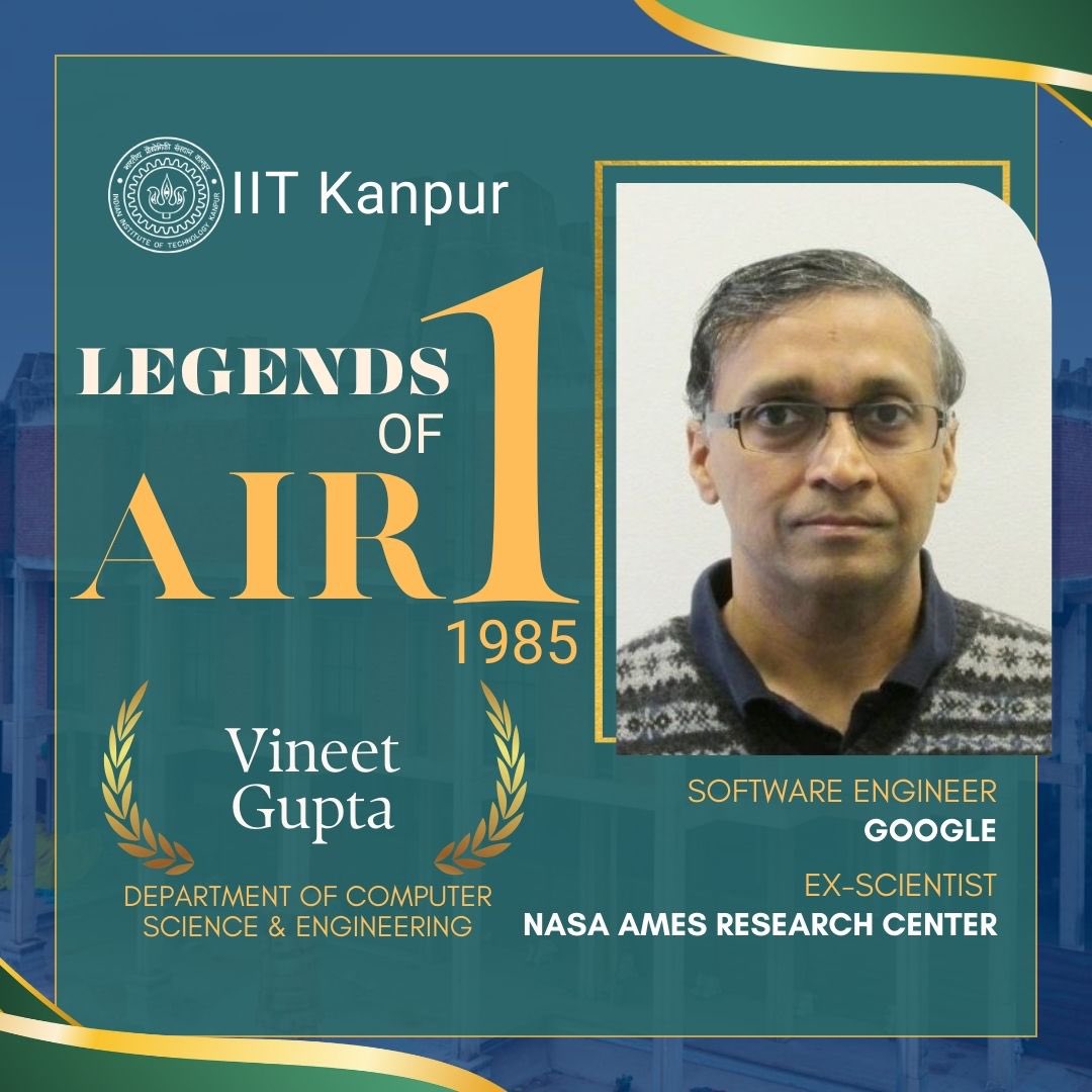 IITKanpur's tweet photo. #LegendsOfAIR1

Mr. Vineet Gupta, All-India Rank 1 in JEE Advanced, joined IIT Kanpur in 1985. Now a Software Engineer at Google and former NASA scientist, his contributions to tech are celebrated by IIT Kanpur.   

#LegendsofIITK #AlumniAchievements #IITKanpur #iitk #IITKedge https://t.co/9iPKWONJ8G