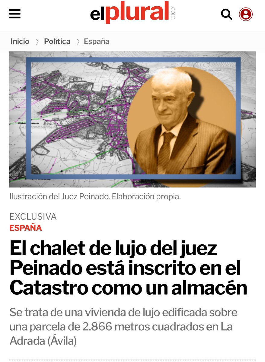 El juez PPeinado se pasa la ley por el forro. 

El chalet de lujo del juez Peinado está inscrito en el Catastro como un almacén. elplural.com/politica/espan…