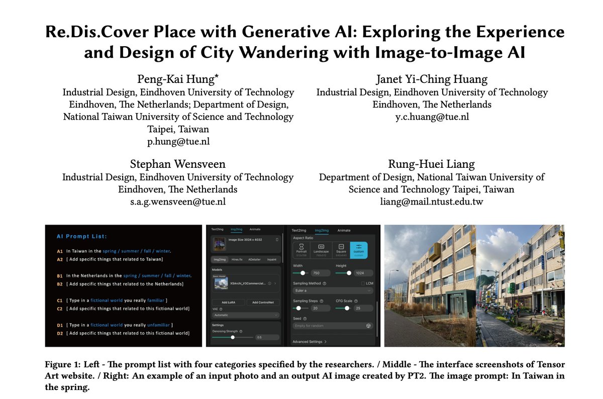 janetyc's tweet photo. #1: Re.Dis.Cover Place with Generative AI
This work explores how image-to-image AI can support playfulness, reimaginations, and rediscoveries of places through defamiliarizing and familiarizing cityscapes. 

pre-print: https://t.co/0NZXNVtEhy https://t.co/LkydbKwuA7