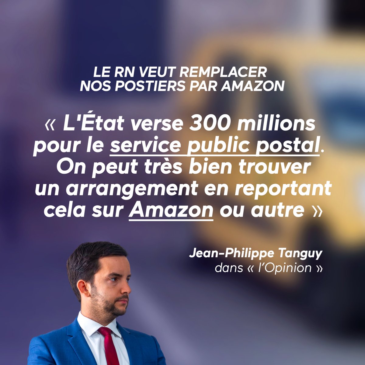 Marina_Ferrari's tweet photo. Les masques tombent !

Pour financer son « programme », le RN envisage de liquider la poste pour confier ses activités à Amazon.

Première victime : la ruralité qui serait sacrifiée au service de la rentabilité !

Soutien à nos postiers qui sont l'honneur du service public. https://t.co/Oant1m0q1E