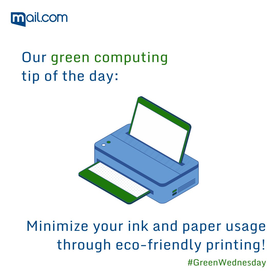 maildotcom's tweet image. This #GreenWednesday tip can help you reduce your environmental impact! 🌍 By choosing sustainable printing materials and processes, you can help conserve resources and protect our planet. Let's print responsibly and make a difference together! 🌱🖨️
#GreenComputing #Sustainable
