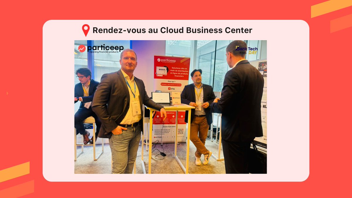 #Event- Nous sommes en live depuis le #BankTechDay à Cloud Business Center 📷

Très heureux de partager comment nous aidons les acteurs bancaires à distribuer en ligne leurs produits sans développement informatique.

#Fintech #Particeep #RelationClient