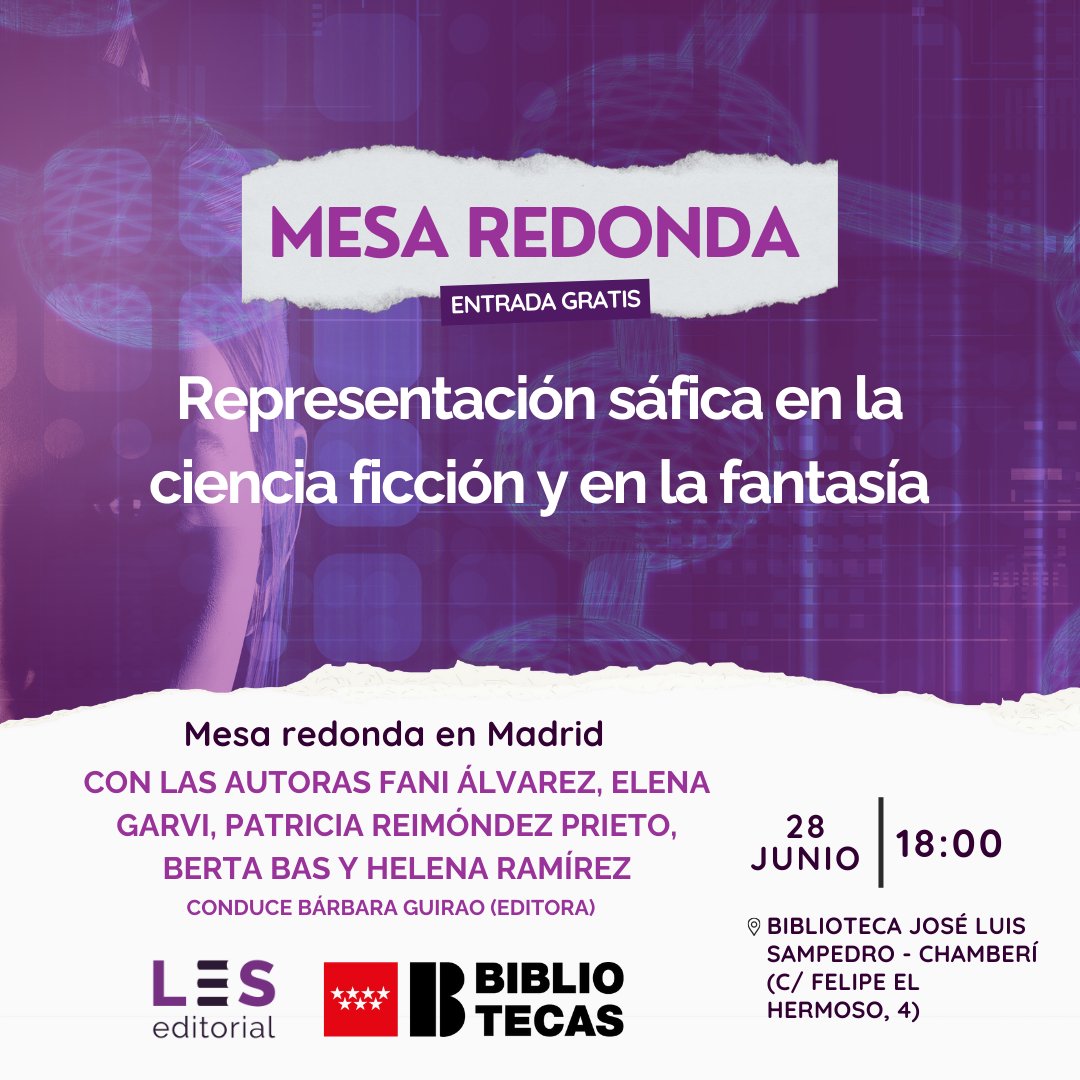 LESeditorial's tweet photo. ¿Te gusta la fantasía? ¿Fan de la ciencia ficción? ¿Y si las aliñamos con bien de SAFISMO? Habemus mesa redonda en Madrid sobre representación sáfica en fantasía y cifi con @FaniAlvarez_, @Elegarvi, @PatriciaReimndz, @berta_bas y @HelenaR27. 

28 junio. 18:00
Felipe el Hermoso,4 https://t.co/r3qIQdeq2i