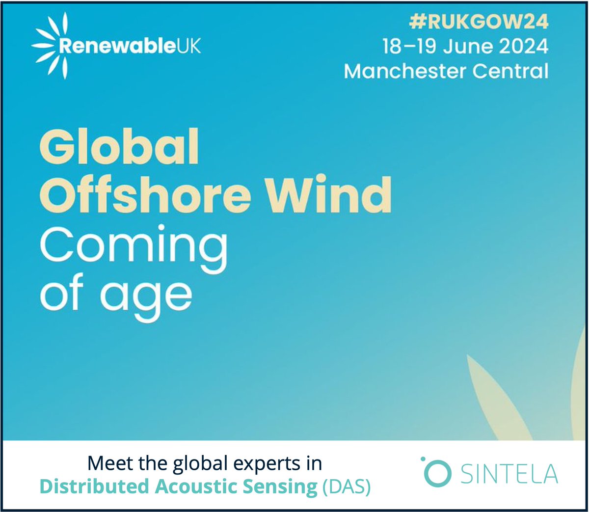 Sintela (@sinteladas) on Twitter photo We're at <a href="/RenewableUK/">RenewableUK</a> Global Offshore Wind in #Manchester next wk, June 18-19, to discuss monitoring and protecting #offshorewind #powercables. Email james.ashdown@sintela.com to book your #fibersensing needs discussion. events.renewableuk.com/gow24
#RUKGOW24 #DistributedFiberSensing We're at <a href="/RenewableUK/">RenewableUK</a> Global Offshore Wind in #Manchester next wk, June 18-19, to discuss monitoring and protecting #offshorewind #powercables. Email james.ashdown@sintela.com to book your #fibersensing needs discussion. events.renewableuk.com/gow24
#RUKGOW24 #DistributedFiberSensing