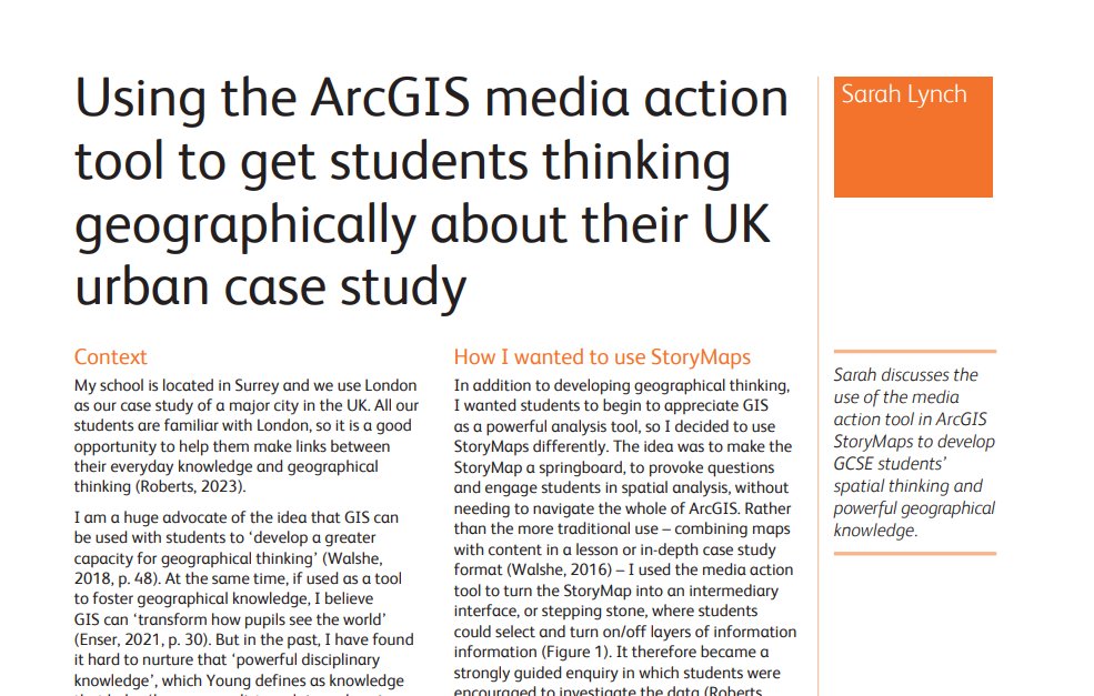 Dav1dM0rgan's tweet photo. Lovely article from Sarah Lynch @pfgeography in the latest issue of @The_GA #TeachingGeography on using Media Actions in @ArcGISStoryMaps to create accessible, interactive, GIS resources for the classroom. 

More about Media Actions here. https://t.co/vhCXNmmEkh https://t.co/sz22yGvXl3