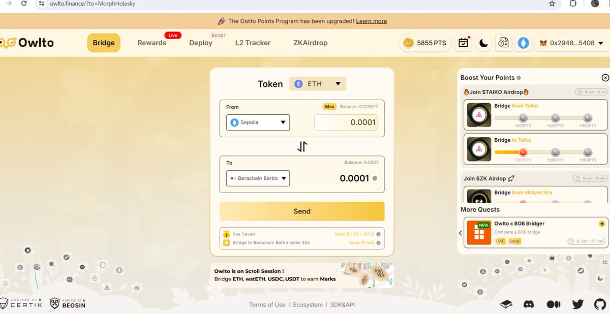 chanhdoro's tweet photo. UPDATE TESTNET #BERACHAIN
- Trước tiên mình xin đính chính lại mục 3 bài hướng dẫn kiếm BGT thì anh em phải Deposit WBTC hay WETH để Borrow HONEY kiếm BGT nhé, Supply HONEY không borrow được.
- Sử dụng cầu Owlto để Bridge ETH Sepolia từ Sepolia sang Berachain, cách này dùng cho anh em không faucet được do không có 0.01E trên chain ETH vẫn có thể có $BERA để làm testnet, với điều kiện ban đầu xin đâu đó 1 ít BERA để làm fee gas để swap ETH sang BERA.
Truy cập:
https://t.co/1im0kCcVxo
Vào phần testnet ch��n bridge từ Sepolia đến Berachain, mỗi lần chỉ được bridge tối đa 0.0001E thôi nhé.
- Nhân tiện cho mình hỏi anh em dùng X trên PC có gặp vấn đề không, mình quay tít bất lực.