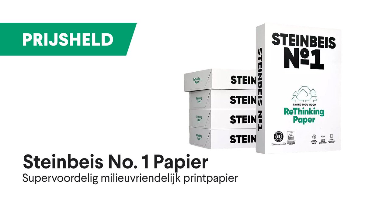Speciaal ontworpen voor kosten- én milieubewuste gebruikers, Steinbeis-printpapier is ideaal voor hoogvolume printwerk en dagelijks kantoordrukwerk. Slechts € 21,55 voor 5 pakken! officecentre.nl/no.-1-papier-a…